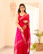 Pink Color Premium Cotton Silk Saree With Classy Blouse and tassels - Image 6
