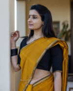 Mustard Yellow Premium Cotton Silk Saree With Classy Blouse and tassels - Image 7