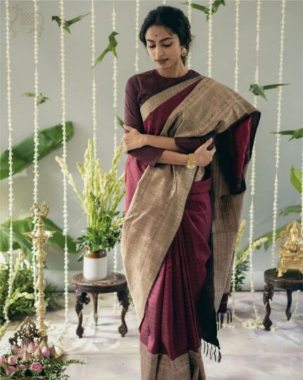 Maroon Color Most Wanted Soft Banarasi Silk Saree with Classy Bloue Piece