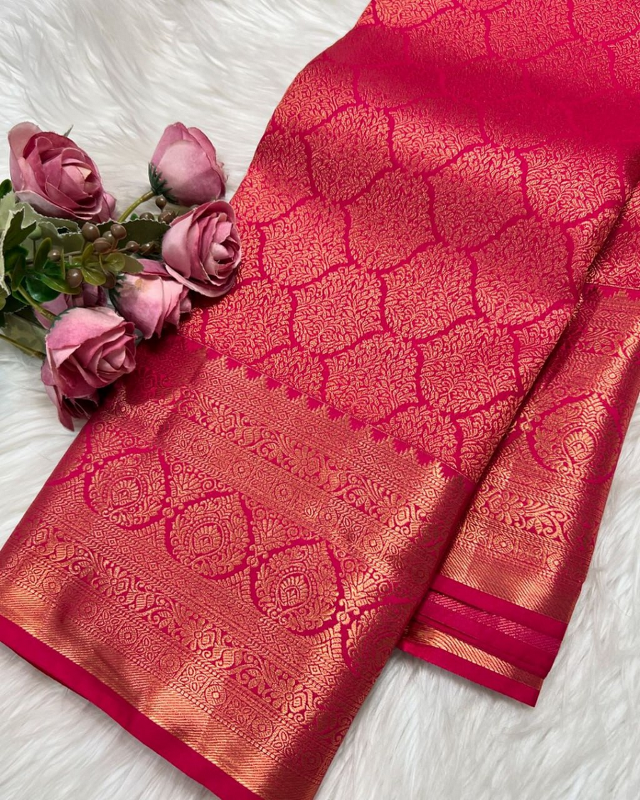 CMR-00026 Red Color Latest Add Soft Banarasi Silk Saree with Classy Bloue Piece - Image 1