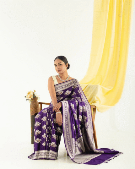 Purple Color Luxury Edition Soft Banarasi Silk Saree with Classy Bloue Piece