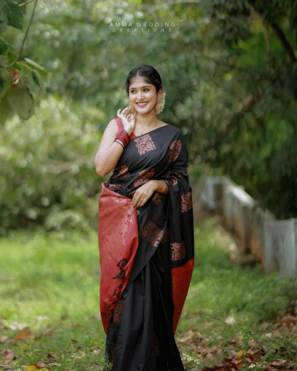 Black Color Just In Soft Banarasi Silk Saree with Classy Bloue Piece