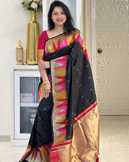 Black Color Latest Arrival Soft Banarasi Silk Saree with Classy Bloue Piece