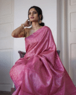 Light Pink Color Hot Right Now Soft Banarasi Silk Saree with Classy Bloue Piece - Image 3