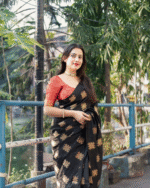 Black Color Just In Soft Banarasi Silk Saree with Classy Bloue Piece - Image 3