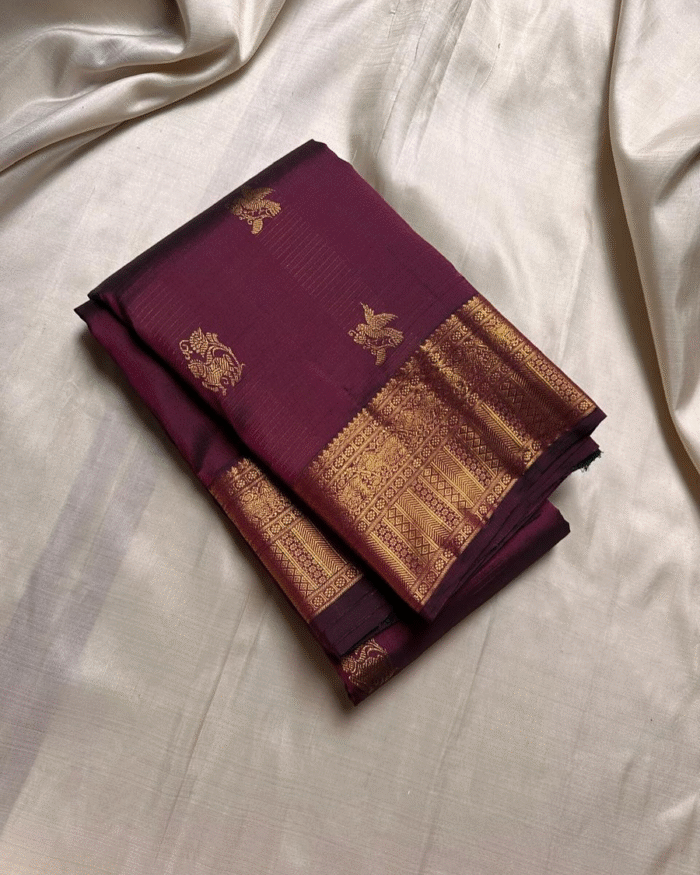 Purple Color Signature Line Pure Golden Zari Work Soft Banarasi Silk Saree with Classy Bloue Piece - Image 2