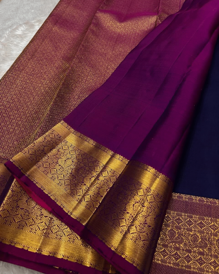 Purple Color Signature Line Pure Golden Zari Work Soft Banarasi Silk Saree with Classy Bloue Piece - Image 5