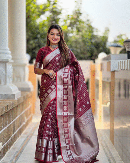 Maroon Color Updated Edition Soft Banarasi Silk Saree with Classy Bloue Piece