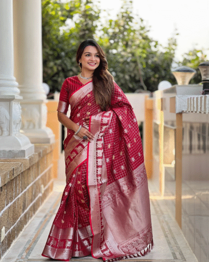 Red Color In Demand Soft Banarasi Silk Saree with Classy Bloue Piece