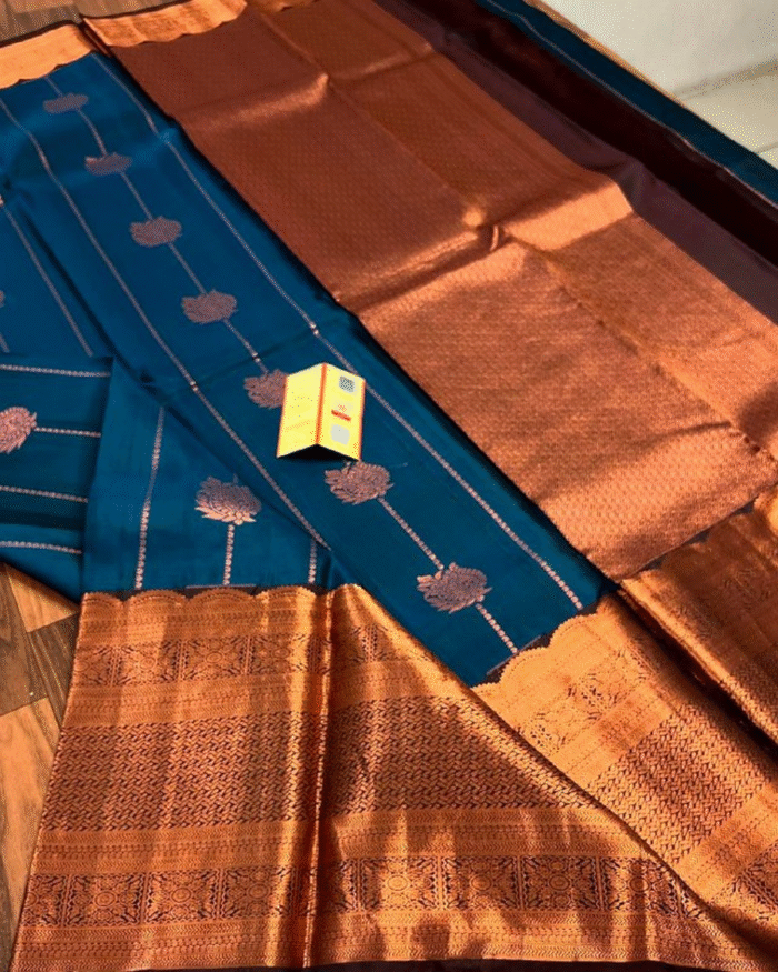 Navy Blue  Color Best Seller Soft Banarasi Silk Saree with Classy Bloue Piece - Image 3