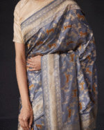 Cream And Grey Color Customer Favorite Soft Banarasi Silk Saree with Classy Bloue Piece - Image 2
