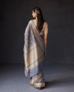 Cream And Grey Color Customer Favorite Soft Banarasi Silk Saree with Classy Bloue Piece - Image 3