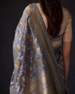 Cream And Grey Color Customer Favorite Soft Banarasi Silk Saree with Classy Bloue Piece - Image 4