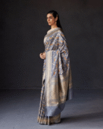 Cream And Grey Color Customer Favorite Soft Banarasi Silk Saree with Classy Bloue Piece - Image 5