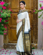 White Color Fresh Arrival Soft Banarasi Silk Saree with Classy Bloue Piece - Image 4