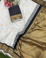 White Color Fresh Arrival Soft Banarasi Silk Saree with Classy Bloue Piece - Image 6