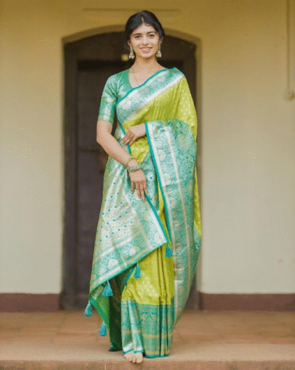 Parrot Green Color Luxury Edition Soft Banarasi Silk Saree with Classy Bloue Piece