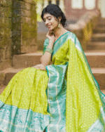 Parrot Green Color Luxury Edition Soft Banarasi Silk Saree with Classy Bloue Piece - Image 2