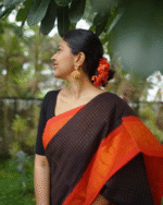 Brown And Orange Color Top Tier Soft Banarasi Silk Saree with Classy Bloue Piece - Image 4