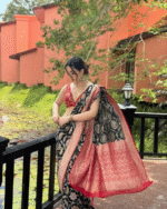 Black And Red Color Signature Line Soft Banarasi Silk Saree with Classy Bloue Piece - Image 3