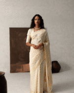 Cream Color Curated Quality Soft Banarasi Silk Saree with Classy Bloue Piece