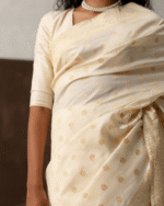 Cream Color Curated Quality Soft Banarasi Silk Saree with Classy Bloue Piece - Image 3