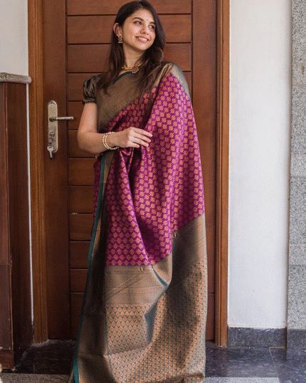 Purple Color Latest Drop Soft Banarasi Silk Saree with Classy Bloue Piece
