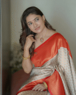 Cream And Orange Color In Demand Soft Banarasi Silk Saree with Classy Bloue Piece - Image 6