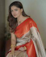 Cream And Orange Color In Demand Soft Banarasi Silk Saree with Classy Bloue Piece - Image 4