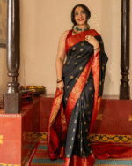 Black And Red Color New Drop Soft Banarasi Silk Saree with Classy Bloue Piece - Image 2