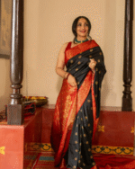 Black And Red Color New Drop Soft Banarasi Silk Saree with Classy Bloue Piece - Image 3