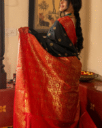 Black And Red Color New Drop Soft Banarasi Silk Saree with Classy Bloue Piece - Image 5