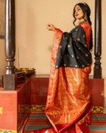 Black And Red Color New Drop Soft Banarasi Silk Saree with Classy Bloue Piece - Image 6