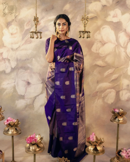 Purple Color Latest Arrival Soft Banarasi Silk Saree with Classy Bloue Piece