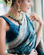 Bottle Blue Color Best Seller Soft Banarasi Silk Saree with Classy Bloue Piece - Image 2