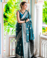 Bottle Blue Color Best Seller Soft Banarasi Silk Saree with Classy Bloue Piece