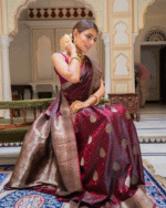Maroon Color Going Fast Soft Banarasi Silk Saree with Classy Bloue Piece - Image 4