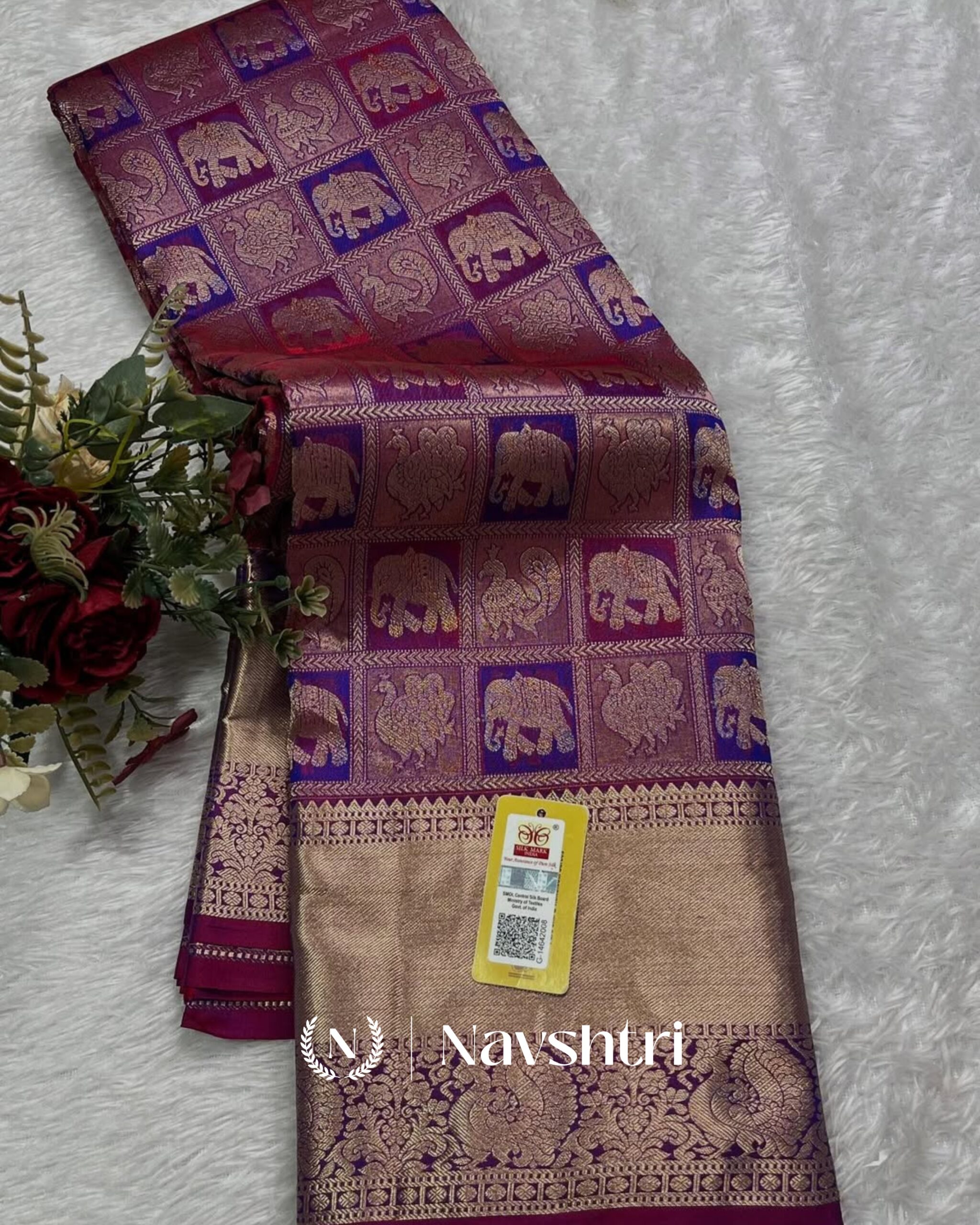 1 Wine Color Exclusive Pure Golden Zari Work Soft Banarasi Silk Saree with Classy Blouse Piece - Image 1