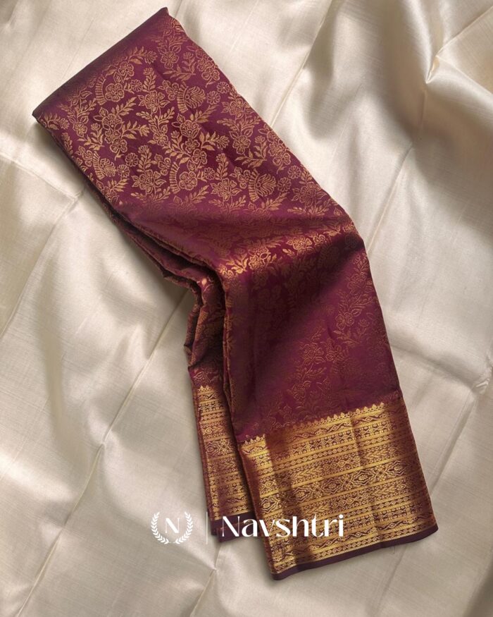 Purple Color Color Recent Pure Golden Zari Work Soft Banarasi Silk Saree with Classy Blouse Piece - Image 1