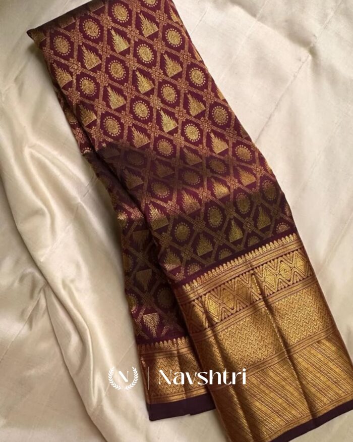 Brown Color Curated Quality Pure Golden Zari Work Soft Banarasi Silk Saree with Classy Blouse Piece - Image 1