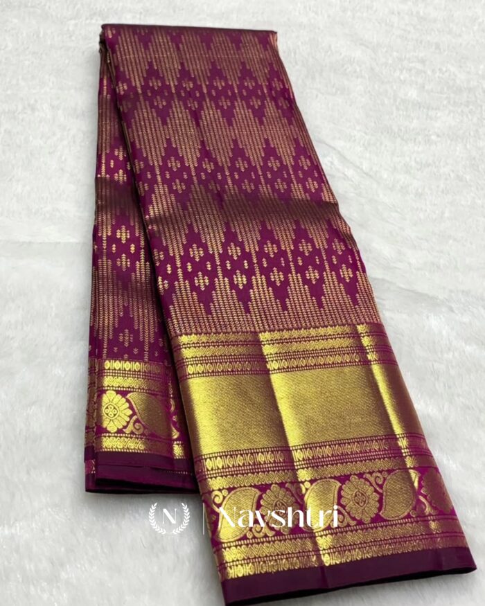 Purple Color Luxury Edition Pure Golden Zari Work Soft Banarasi Silk Saree with Classy Blouse Piece - Image 1