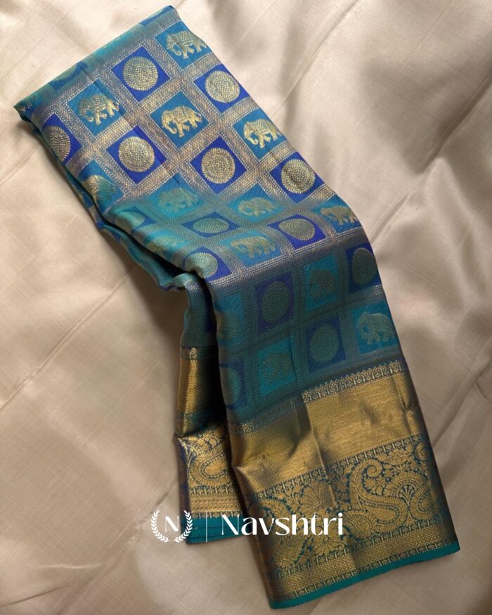 Bottle Blue Color Latest Drop Pure Golden Zari Work Soft Banarasi Silk Saree with Classy Blouse Piece - Image 1