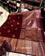 Adorable Wine Color Soft Banarasi Silk Saree With Pure Golden Zari Work & Classy Blouse Piece