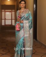 Sky Blue Color New DesignSoft Banarasi Silk Saree with Classy Blouse Piece - Image 2