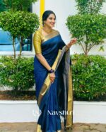 Blue  Color Latest Drop Soft Banarasi Silk Saree with Classy Blouse Piece - Image 6