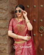 Red Color Top TierSoft Banarasi Silk Saree with Classy Blouse Piece - Image 8