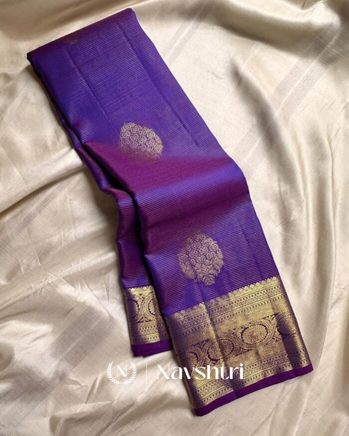 Purple Color Hot Right Pure Golden Zari Work Soft Banarasi Silk Saree with Classy Blouse Piece - Image 1