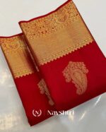 Red Color Latest Arrival Pure Golden Zari Work Soft Banarasi Silk Saree with Classy Blouse Piece - Image 2
