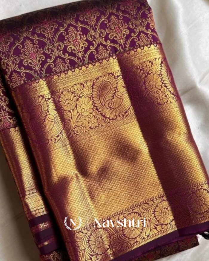 Purple Color Updated Edition Pure Golden Zari Work Soft Banarasi Silk Saree with Classy Blouse Piece - Image 2