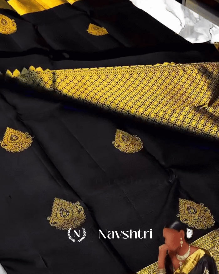 Impressive Black Color Soft Banarasi Silk Saree With Pure Golden Zari Work & Classy Blouse Piece - Image 2